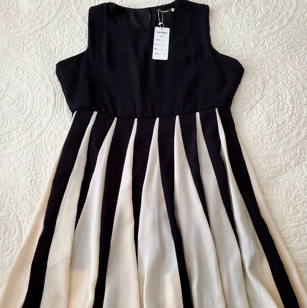 🥳FINAL PRICE👍‼️🖤🤍 NWT👗Beautiful Leo Rosi black and beige dress - Picture 4 of 9